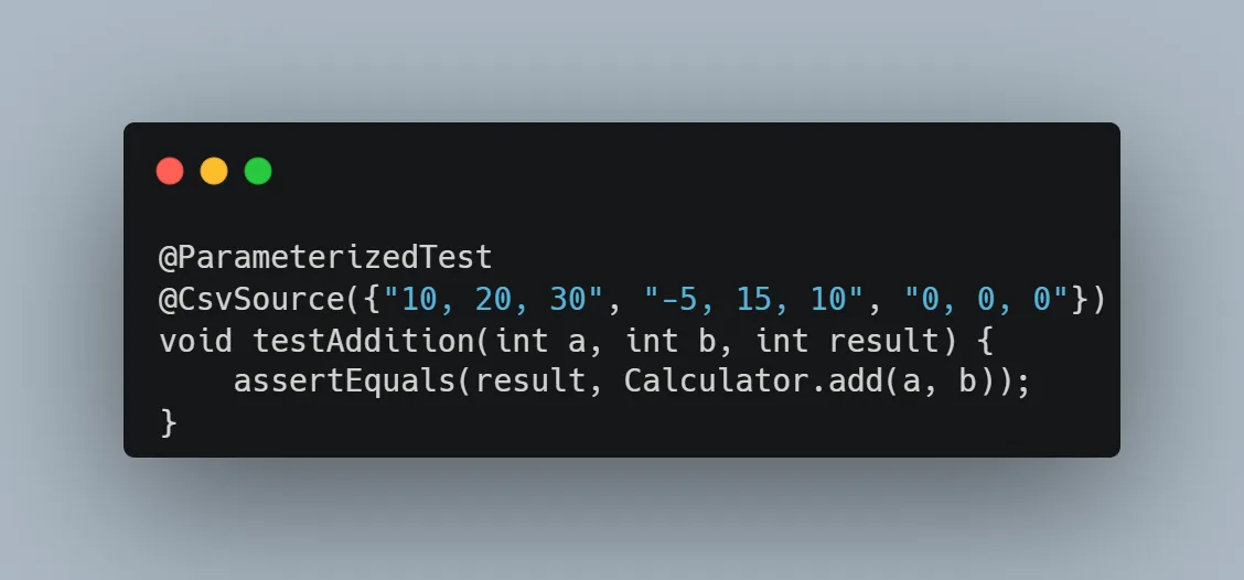 Parameterized addition test with multiple input values.