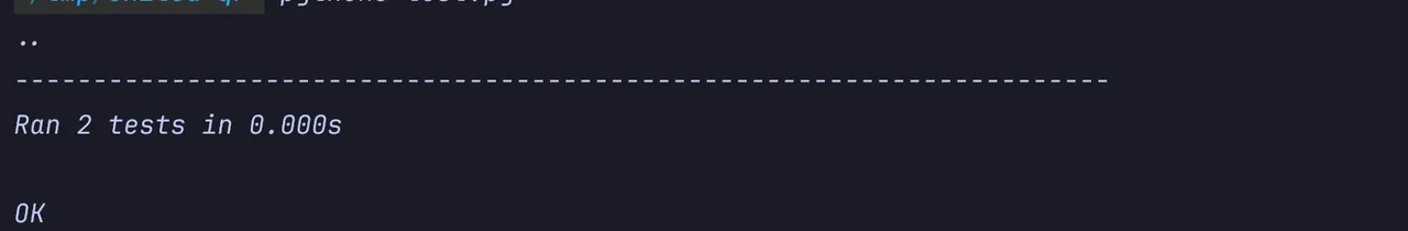 Terminal output from a passing Python email validation test.