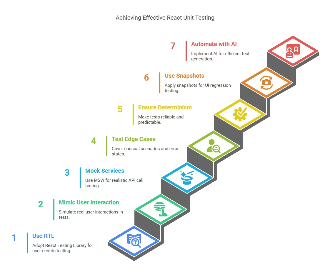 Seven-point checklist for effective React unit testing.