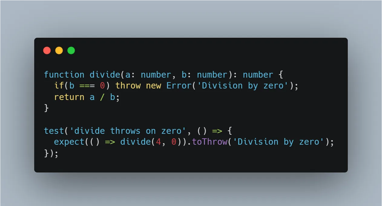 Unit test checking division by zero error handling.
