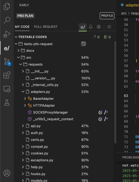 Python coverage in the tree view